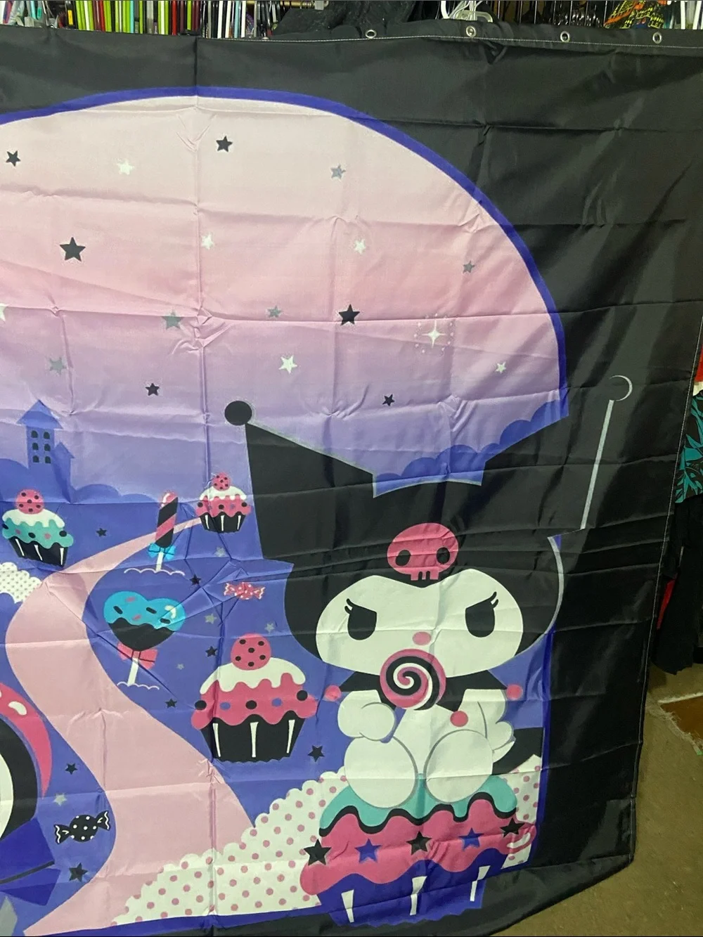 Sanrio Kuromi non-slip floor mat and Tub Curtin